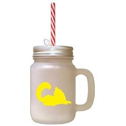 Yellow Maine Coon Cat Silhouette #2 Frosted Glass Mason Jar With Straw