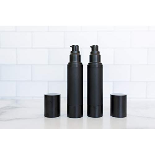 (2 Pack) 50ml Matte Black Airless Pump Bottle Luxury Container - Refillable Cosmetic Dispenser