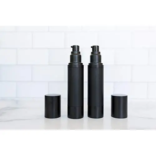 (2 Pièces) Flacons Noir Mat Pompage à Air Sans Piston 15ml, 30ml, 50ml – Récipient de Luxe Réutilisable pour Cosmétiques