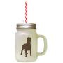 Brown Dogo Argentino Silhouette Frosted Glass Mason Jar With Straw