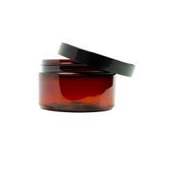 Grand Parfums 6 Amber Low Profile 4 Oz Jars PET Plastic Empty Cosmetic Containers, Smooth Black Caps, Sugar Scrub, Powder, Body Cream, Lotion, Beads