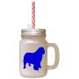 Royal Blue Clumber Spaniel Silhouette Frosted Glass Mason Jar With Straw