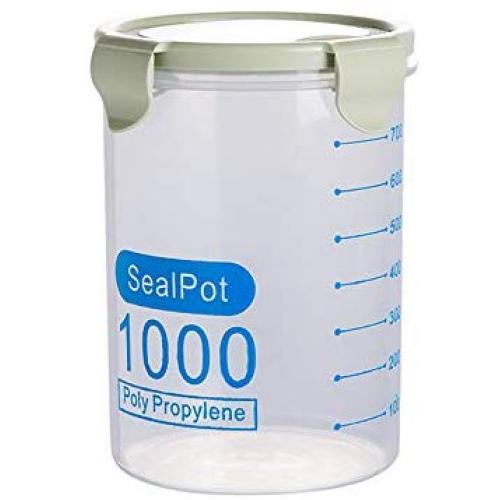 YUMU Kitchen Sealed Food Storage Container with lid, Sealed Moisture-Proof, with Scale, Buckle Sealed Plastic Food Container, no BPA, Keep Food Fresh and Dry,LightGreen,Large