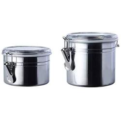 Airtight Food Storage Containers Stainless Steel Kitchen Canisters Jars with Sealing Lid and Locking Clamp,Pantry Organization and Storage for Tea Snacks Sugar Silver 2 Piece