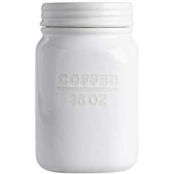 White Ceramic Coffee Canister Mason Jar with Airtight Sealed Lid 36 Ounce Capacity