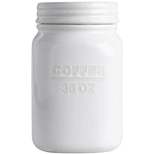 White Ceramic Coffee Canister Mason Jar with Airtight Sealed Lid 36 Ounce Capacity