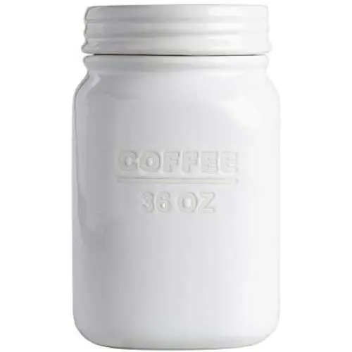 White Ceramic Coffee Canister Mason Jar with Airtight Sealed Lid 36 Ounce Capacity White Ceramic Coffee Canister Mason Jar with Airtight Sealed Lid 36 Ounce Capacity