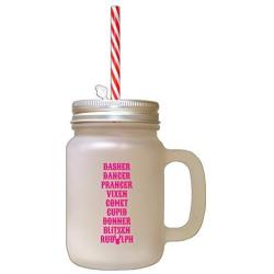 Hot Pink Christmas SantaS Reinders Names Frosted Glass Mason Jar With Straw