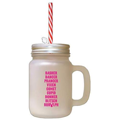 Hot Pink Christmas SantaS Reinders Names Frosted Glass Mason Jar With Straw