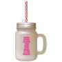 Hot Pink Christmas SantaS Reinders Names Frosted Glass Mason Jar With Straw