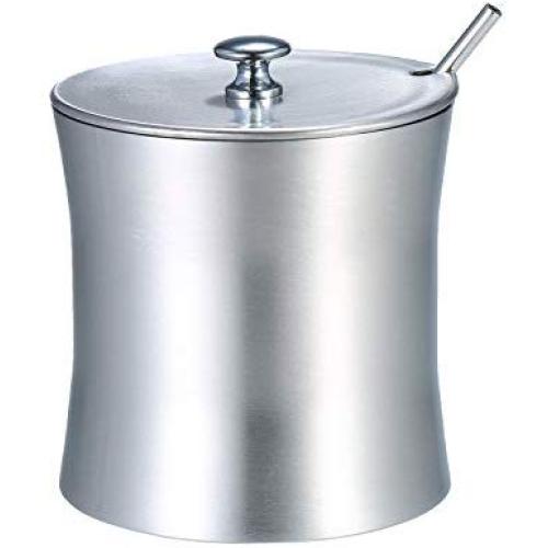 Decdeal Condiment Pots Stainless Steel Seasoning Cans Kitchen Pepper Salt Storage Jar Sugar Bowl with Lid and Spoon