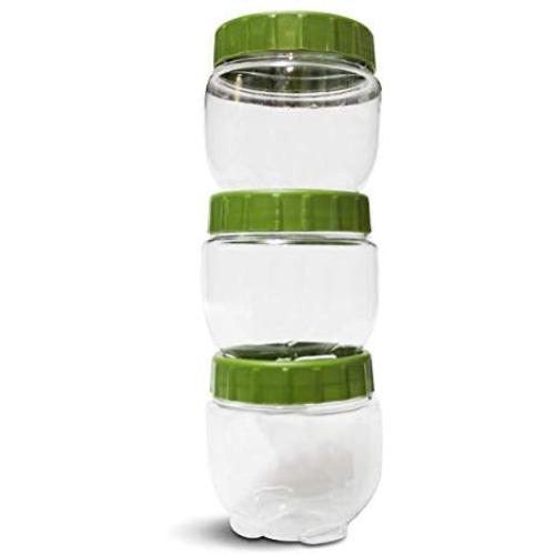 DUXU T-Lock Food Storage Containers ? Set of 3, 16Oz Twist & Lock Stackable Jars - BPA Free & Durable Plastic Snack Containers with Interlocking Leakproof Lids - Keep Food Dry & Fresh (Green)