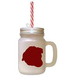 Maroon Welsh Sheepdog Silhouette Frosted Glass Mason Jar With Straw