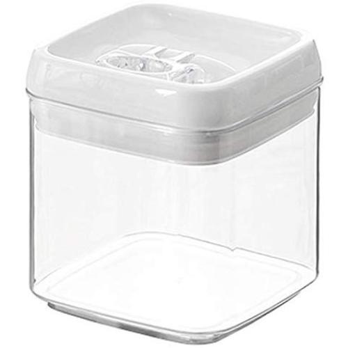 HOMELUNY Set of 4 Clear Airtight Plastic Food Jars Milk Pink Jars Moisture Proof Cereal Storage Container Jars Square 1L for Candy, Cookie, Rice, Sugar,Flour,Snacks Keeping Food Dry & Fresh
