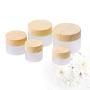 Lurrose Travel Cream Jars Environmental Bamboo Lid Frosted Glass Bottle Cream Jars Travel Bottle Empty Cosmetic Container Pot with Inner Liner 5pcs