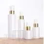 2 Stück 100ML/3.3 oz Leerer Refillbarer Glas-Lotionflasche mit Pumpen, Weiße Hochwertige Reise-Kosmetikbehälter-Zapfenschläuche für Foundation, Ätherische Öle, Creme