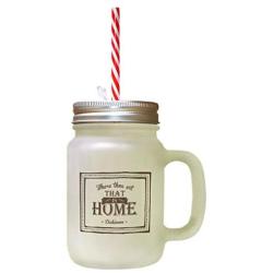 Brown Where Thou Are That Is Home Frosted Glass Mason Jar With Straw