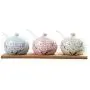 Ensemble de 3 Pots en Céramique Décorés de Fleurs pour Condiments et Épices avec Couvercles, Cuillère en Céramique et Plateau en Bois Ensemble de 3 Pots en Céramique Décorés de Fleurs pour Condiments et Épices avec Couvercles, Cuillère en Céramique et Plateau en Bois