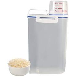 Fdit Rice Storage Bin Cereal Container with Lid Portable Home Kitchen Storage Box Plastic with Measuring Cup Lid