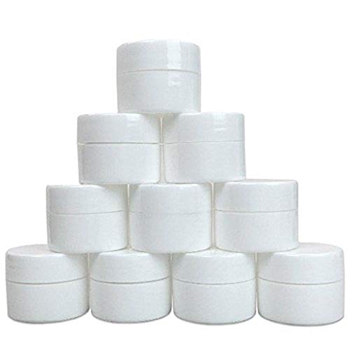 12 Pack 0.25oz WHITE Plastic Refillable Container Sample Size Jar for Pills, Medication, Ointments, Lotion, Lip Balm, Beauty BPA Free w/Bonus Round Sticker Labels