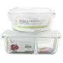 Heat-resistant glass crisper box high-borosilicate glass high-capacity microwave oven oven Lunch Bag Storage Lid with Lid Sealed Glass Bowl Set，with compartments 640+830 ml (with partition)