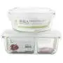 Heat-resistant glass crisper box high-borosilicate glass high-capacity microwave oven oven Lunch Bag Storage Lid with Lid Sealed Glass Bowl Set，with compartments 640+830 ml (with partition)