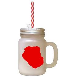 Red Olde English Bulldogge Silhouette Frosted Glass Mason Jar With Straw