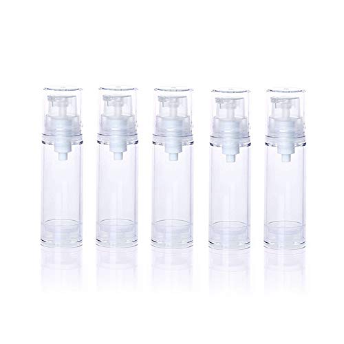 6Pcs 0.17oz(5ml) Clear Plastic Airless Pump Bottle Refillable Empty Travel Size Dispenser Makeup Storage Vial Toiletries Container for Liquid Emulsion Essence Serum Foundation