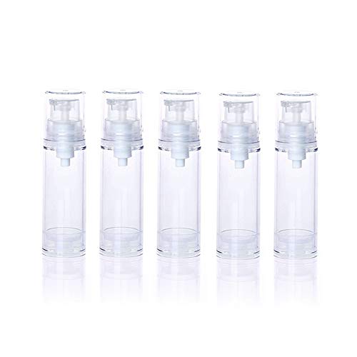 6 PCS 5ML 0.2OZ Transparent Plastic Airless Vacuum Pump Bottles Refillable Empty Press Container with Clear Cap Mini Portable Lotion Cream Jar Emulsion Vials Cosmetic Sample Dispense for Travel