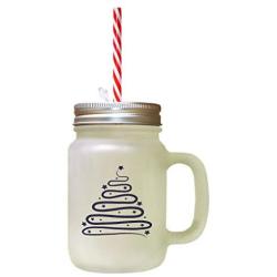 Navy Christmas Tree Frosted Glass Mason Jar With Straw