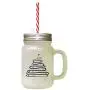 Navy Christmas Tree Frosted Glass Mason Jar With Straw Navy Christmas Tree Frosted Glass Mason Jar With Straw