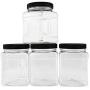 PACK of 4 Clear Empty Plastic Storage Holders Jars with Lids - Square Food Grade Air Tight Container with Easy Grip Handles - BPA Free Jar Multi Purpose