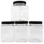 PACK of 4 Clear Empty Plastic Storage Holders Jars with Lids - Square Food Grade Air Tight Container with Easy Grip Handles - BPA Free Jar Multi Purpose PACK of 4 Clear Empty Plastic Storage Holders Jars with Lids - Square Food Grade Air Tight Container with Easy Grip Handles - BPA Free Jar Multi Purpose