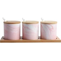 Marble Ceramic Seasoning Jar Three-piece Home Kitchen Seasoning Tool Salt Shaker Seasoning Bottle Storage Tank Condiment bottles (Color : A)