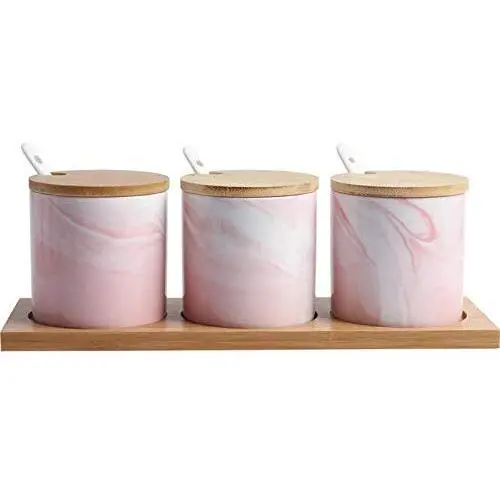 Marmorierter Keramik Gewürzebehälter Set – 3-teilig für Küche und Haushalt, Salzflasche, Gewürzdose, Aufbewahrungstank (Farbe: A)