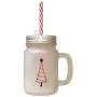 Maroon Christmas Tree Style 4 Frosted Glass Mason Jar With Straw Maroon Christmas Tree Style 4 Frosted Glass Mason Jar With Straw