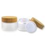 Furnido 2 Pack 30ml/1oz, 50ml/2oz Frosted Glass Jar Pot Refillable Empty Glass Face Cream Makeup Container Cosmetics Jar With Natural Bamboo Lids and Inner Liners Homemade lotion Travel Bottle Packaging