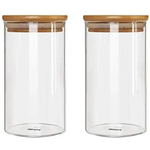 Bocal de Rangement en Verre IDEALUX pour Café et Alimentation Maison avec Couvercle en Bambou Étanche et Anneau en Silicone (790 ml)