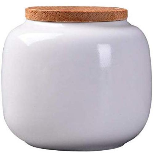 Ceramic Storage Jars, Modern Design Ceramic Storage Canisters with Bamboon Lid, Small Food Stroage Jar for Kitchen Spice, Tea, Coffee, Condiment (White)