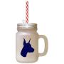 Navy Doberman Pinscher Silhouette Frosted Glass Mason Jar With Straw