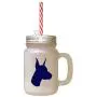Navy Doberman Pinscher Silhouette Frosted Glass Mason Jar With Straw