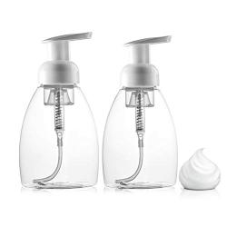 2PCS 250ml/8.5oz Refillable Plastic Foaming Dispenser Pump Bottles Empty Foam Containers Household Makeup Shampoo Cosmetic Cleanser Storage Case Jar Pot For Bathroom Vanities Kitchen Sink(Clear)