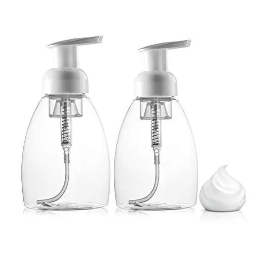 2 Stück 250 ml/8,5 oz Wiederbefüllbare Kunststoff-Schaumbereitsstellungs-Pumpflaschen, leere Behälter für Haushalt, Make-up, Shampoo, Kosmetik, Reiniger, Aufbewahrungsbehälter für Badezimmer, Waschtische, Küche (Transparent)