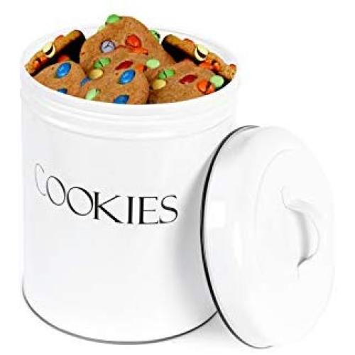 Vintage Cookie Jar mit Luftdichter Deckel, Niedlicher Cookie Behälter, Dekorativer Küchen-Lebensmittelhalter für Kekse, Butterkekse und gebackene Köstlichkeiten, Weiß