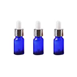 3PCS 15ml/0.5oz Empty Refillable Blue Glass Essential Oil Dropper Bottles With Glass Pipette White Rubber Head Cosmetic Container Jar Pot Holder for Aromatherapy Oils Elite Fluid