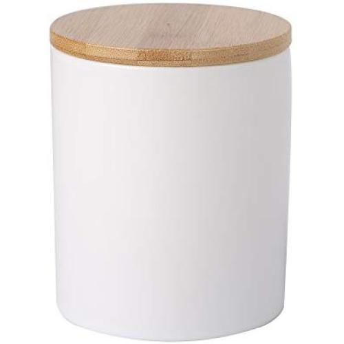 BRT Ceramic Canister Ceramic Storage Jar Tea Container With Bamboo Lid (airtight) (Glossy White, 10x15cm)