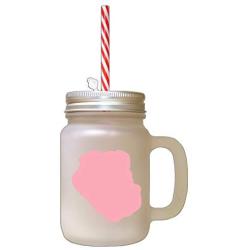 Soft Pink Olde English Bulldogge Silhouette Frosted Glass Mason Jar With Straw