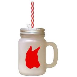 Red Portuguese Podengo Silhouette Frosted Glass Mason Jar With Straw