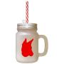 Red Portuguese Podengo Silhouette Frosted Glass Mason Jar With Straw