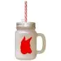 Red Portuguese Podengo Silhouette Frosted Glass Mason Jar With Straw